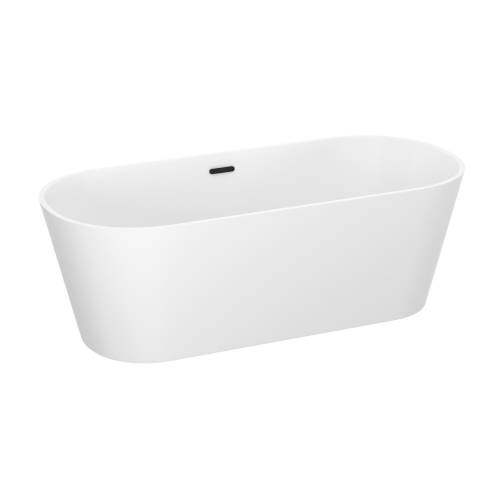 Отдельностоящая  акриловая ванна Wellsee Shell 28170303R, 170*75 см, цвет белый глянец.  Набор 4 в 1: ванна 281703000, ножки, экран, слив-перелив матовый черный  231924000.