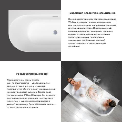 Пристенная  акриловая ванна Wellsee Collaro 28910301R, 170*80 см, цвет белый  глянец. Набор 4 в 1: ванна 289103000, ножки, экран, слив-перелив хром  231921000.