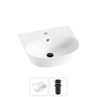 Подвесная раковина для ванной Lavinia Boho Sink 20216666R в наборе 2 в 1: керамическая раковина 46 см (белый глянец), донный клапан в цвете матовый черный