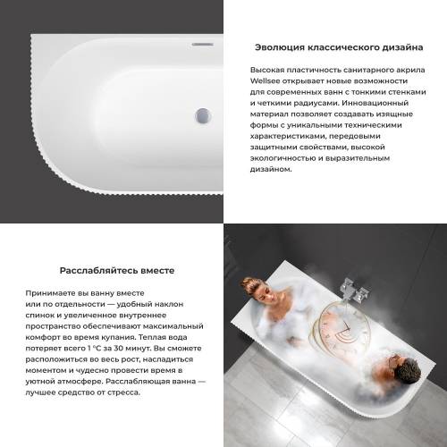 Пристенная  акриловая ванна Wellsee Festive Fox 28730401R, 170*80 см, цвет белый  глянец. Набор 4 в 1: ванна 287304000, ножки, экран, слив-перелив хром  231921000.
