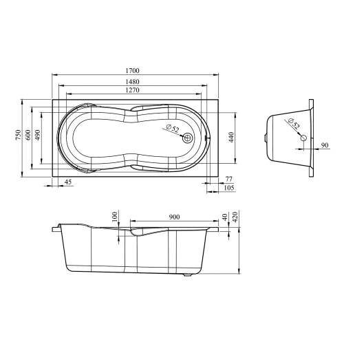 Акриловая ванна Lavinia Boho Easter Pro 37060075 / 170*75 см