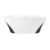 Отдельностоящая акриловая ванна Wellsee Croquis 230302001, 166*77 см, цвет чаши ванны матовый белый (стенки частично матовые черные). Набор 4 в 1: ванна 230302000, ножки, экран, слив-перелив хром 231921000.