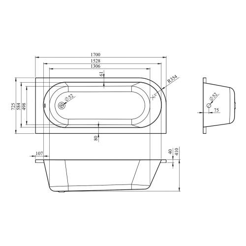 Акриловая ванна Lavinia Boho Art II 3713170R / 170*72,5 см