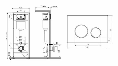 Инсталляция для унитаза комплект 5 в 1 Lavinia Boho Relfix 77020065: система инсталляции для подвесного унитаза, удлиненный комплект креплений, шумоизоляция, кнопка смыва, диспенсер