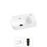 Маленькая раковина в туалет подвесная Lavinia Boho Sink 20216358R в наборе 2 в 1: угловая раковина 40 см (белый глянец), донный клапан в цвете матовый черный