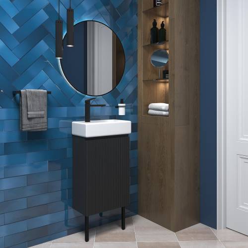 Wellsee Тумба под умывальник 3 в 1 WC Area 221802006 (тумба/матовый темно-серый, раковина/глянцевый белый, ножки/матовый черный)