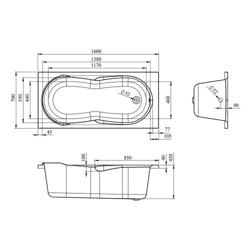 Акриловая ванна Lavinia Boho Easter Pro 37060075 / 170*75 см