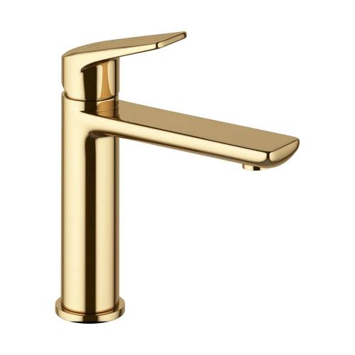 Накладная раковина на столешницу для ванной Lavinia Boho Sink 20215265R в наборе 4 в 1: раковина 48 см (белый глянец), донный клапан, сифон, смеситель (цвет набора золото)