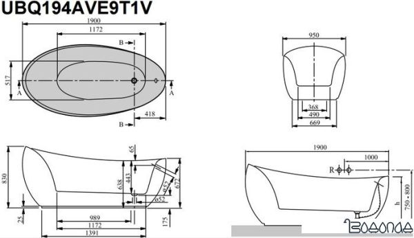 Ванна Villeroy & Boch Aveo new generation 190x95 [UBQ194AVE9T1V-01] фото 4