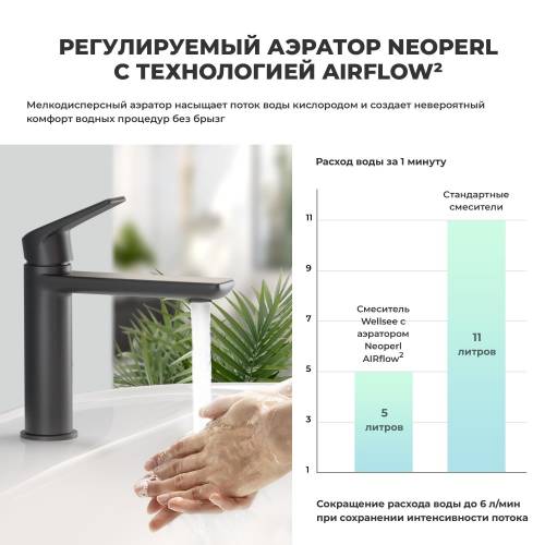 Смеситель для раковины Wellsee ICON! for life 182302000 (матовый черный)