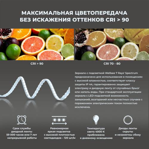 Овальное зеркало с фронтальной LED-подсветкой Wellsee 7 Rays' Spectrum 172201640 (60*120 см, черный контур, сенсорная кнопка)