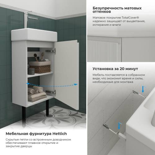 Wellsee Тумба под умывальник 3 в 1 WC Area 221801005 (тумба/матовый белый, раковина/глянцевый белый, ножки/матовый черный)