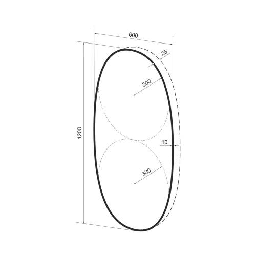 Овальное зеркало с фоновой LED-подсветкой Wellsee 7 Rays' Spectrum 172201950 (60*120 см, черный контур, сенсорная кнопка)