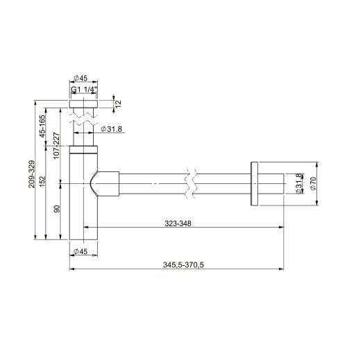 Сифон для раковины Wellsee Drainage System 182119000 (Ø 32 мм (1 1/4"); длина 346-371 мм; хром)