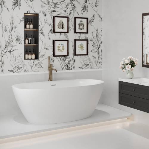Отдельностоящая  акриловая ванна Wellsee Enjoy e Amedeo 23740101R, 175*83 см, цвет белый  глянец. Набор 4 в 1: ванна 237401000, ножки, экран, слив-перелив хром  231921000.