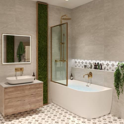 Пристенная акриловая ванна Wellsee Belle Spa 235701001, 150*75 см (левая) Набор 4 в 1: ванна 235701000, каркас, экран, слив-перелив хром 231921000.