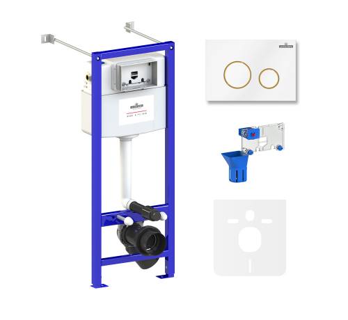 Инсталляция для унитаза комплект 5 в 1 Lavinia Boho Relfix 77020066: система инсталляции для подвесного унитаза, удлиненный комплект креплений, шумоизоляция, кнопка смыва, диспенсер