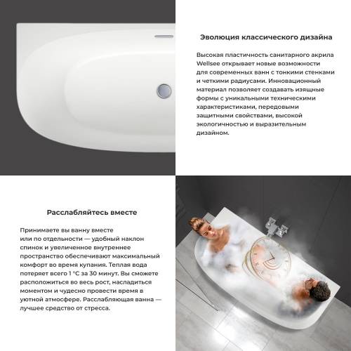 Пристенная акриловая ванна Wellsee Belle Spa 2.0 235804002, 170*75 см Набор 4 в 1: ванна 235804000, каркас, экран, слив-перелив глянцевый белый 231922000.