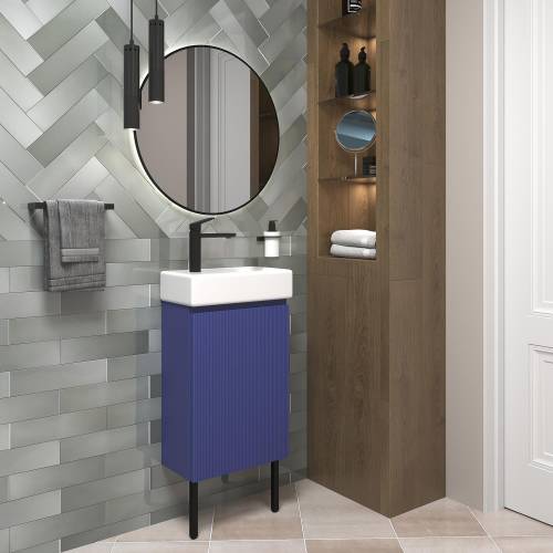 Wellsee Тумба под умывальник 3 в 1 WC Area 221804006 (тумба/матовый синий, раковина/глянцевый белый, ножки/матовый черный)