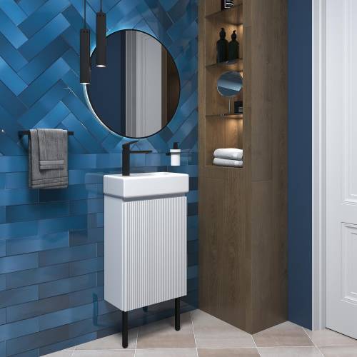 Wellsee Тумба под умывальник 3 в 1 WC Area 221801006 (тумба/матовый белый, раковина/глянцевый белый, ножки/матовый черный)