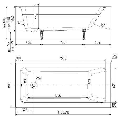 Чугунная ванна ОПТИМА УЛЬТРА 170*80