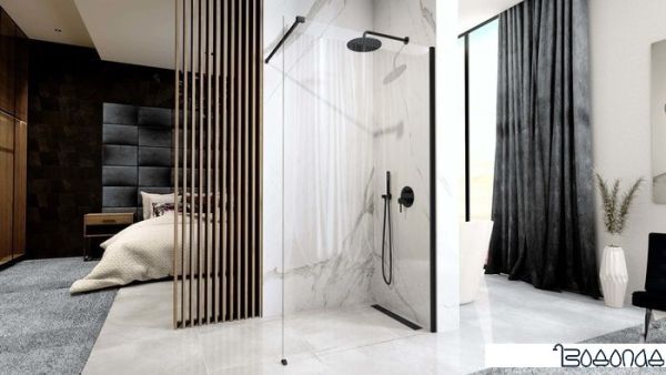 Душевая стенка Rea Aero 100 (черный/прозрачное стекло)