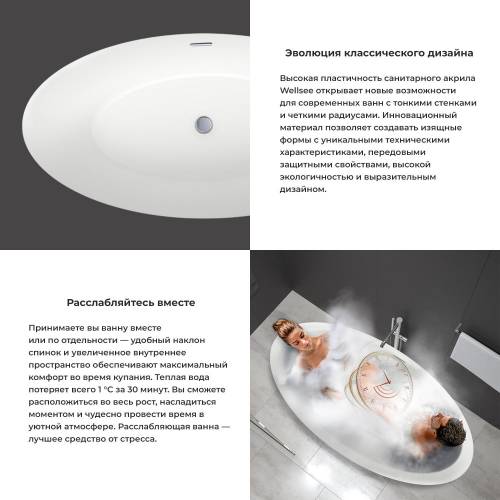 Отдельностоящая акриловая ванна Wellsee L’univers 236401001, 177,5*91 см Набор 4 в 1: ванна 236401000, ножки, экран, слив-перелив хром 231921000.
