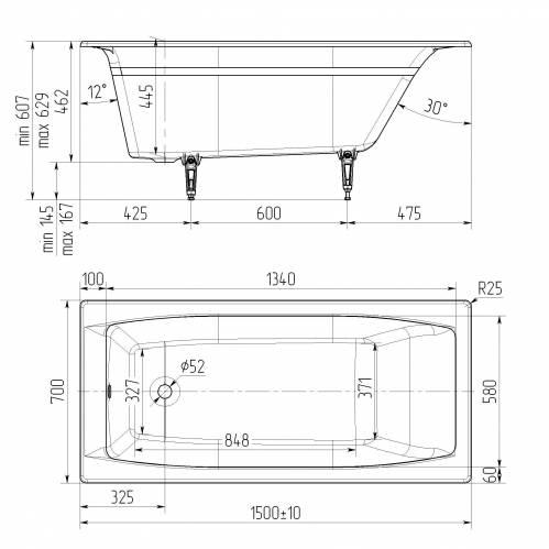 Чугунная ванна ЭТАЛОН 150*70