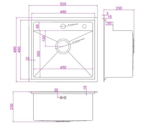 Кухонная мойка ARFEKA AF 520*490 Black PVD Nano
