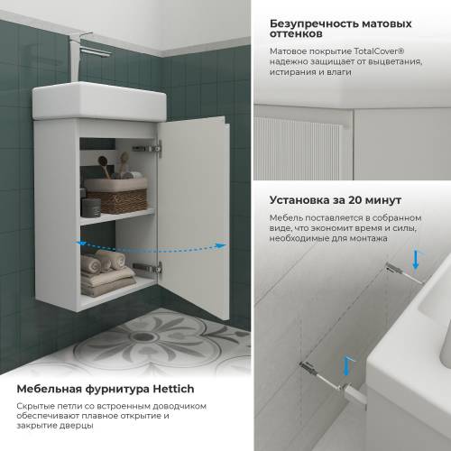 Wellsee Тумба под умывальник 2 в 1 WC Area 221801001 (тумба/матовый белый, раковина/глянцевый белый, без ножек)