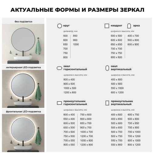 Овальное зеркало с фронтальной LED-подсветкой Wellsee 7 Rays' Spectrum 172201600 (50*90 см, черный контур, сенсорная кнопка)
