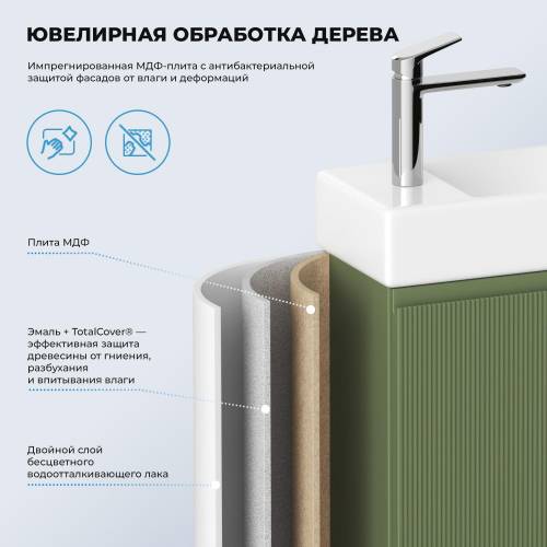 Wellsee Тумба под умывальник 3 в 1 WC Area 221805005 (тумба/матовый зеленый, раковина/глянцевый белый, ножки/матовый черный)