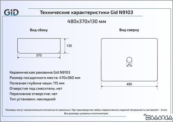 Умывальник Gid N9103 (белый) фото 2