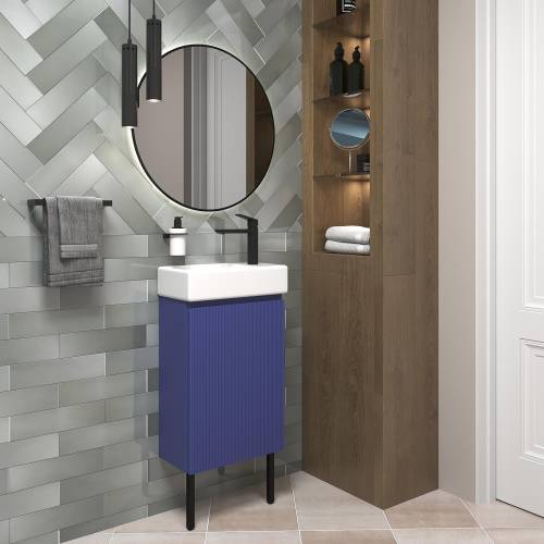 Wellsee Тумба под умывальник 3 в 1 WC Area 221804005 (тумба/матовый синий, раковина/глянцевый белый, ножки/матовый черный)