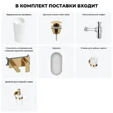 Напольная раковина для ванной Wellsee Callipy Art 20218921R в наборе 6 в 1: отдельностоящая раковина в цвете белый глянец, донный клапан, сифон, смеситель, зеркало, аксессуары (набор золото)