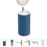 Напольная раковина для ванной Wellsee Chalice Perfection 20220113R в наборе 6 в 1: отдельностоящая раковина (темно-синий / белый), донный клапан, сифон, смеситель, вентили, зеркало