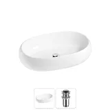 Накладная раковина для ванной 56 см Lavinia Boho Sink 20215079R в наборе 2 в 1: узкая раковина (белый глянец), донный клапан в цвете хром