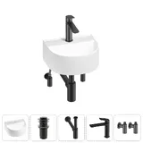Подвесная раковина для туалета или ванной Wellsee WC Area 20212122R в наборе 5 в 1: мини раковина 32 см (белый глянец), донный клапан, сифон, смеситель, вентили (цвет набора матовый черный)