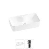 Узкая раковина накладная для ванной Lavinia Boho Sink 20215271R в наборе 2 в 1: раковина 54 см (белый глянец), донный клапан в цвете хром