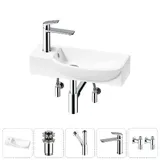 Подвесная мини раковина в туалет Lavinia Boho Sink 20216145R в наборе 5 в 1: настенная раковина 50 см (белый глянец), донный клапан, сифон, смеситель, вентили 2 шт (цвет набора хром)