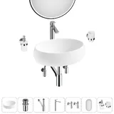 Накладная раковина для ванной 50 см Lavinia Boho Sink 20219253R в наборе 7 в 1: узкая раковина (белый глянец), донный клапан, сифон, смеситель, вентили, зеркало, аксессуары (хром)