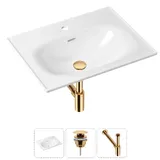 Встраиваемая раковина для ванной Lavinia Boho Bathroom Sink 21520442 в комплекте 3 в 1: умывальник белый из фарфора 60 см, донный клапан click-clack и металлический сифон в цвете золото