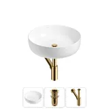 Накладная раковина для ванной Wellsee Belle Spa 3.0 20212639R в наборе 3 в 1: раковина 45 см (белый глянец), донный клапан, сифон (цвет набора золото)