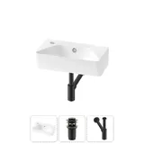 Мини раковина в туалет настенная Lavinia Boho Sink 20216446R в наборе 3 в 1: маленькая раковина угловая 40 см (белый глянец), донный клапан, сифон (цвет набора матовый черный)