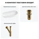 Накладная раковина для ванной 80 см Wellsee Chic Riviera 20214917R в наборе 3 в 1: раковина (белый глянец), донный клапан, сифон (цвет набора золото)