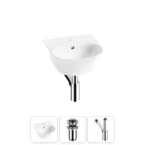 Подвесная раковина для ванной или туалета Lavinia Boho Sink 20216641R в наборе 3 в 1: маленькая раковина 34 см (белый глянец), донный клапан, сифон (цвет набора хром)