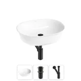 Накладная раковина для ванной 50 см Wellsee Brillant iCon 20214620R в наборе 3 в 1: раковина (белый глянец), донный клапан, сифон (цвет набора матовый черный)