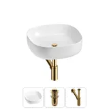 Накладная раковина для ванной Wellsee Belle Spa 3.0 20212695R в наборе 3 в 1: раковина 45 см (белый глянец), донный клапан, сифон (цвет набора золото)