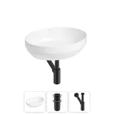 Накладная раковина для ванной 50 см Wellsee Air Gap R 20212394R в наборе 3 в 1: раковина (белый глянец), донный клапан, сифон (цвет набора матовый черный)