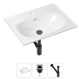 Встраиваемая раковина для ванной Lavinia Boho Bathroom Sink 21520440 в комплекте 3 в 1: умывальник белый из фарфора 60 см, донный клапан click-clack и металлический сифон в цвете матовый черный